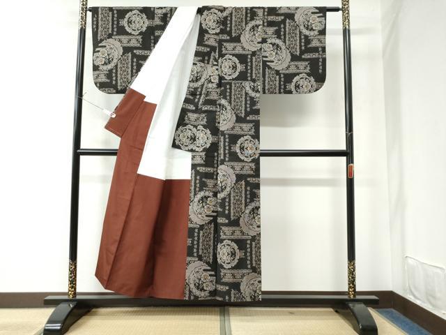 平和屋着物●本場大島紬　割り込み絣　雪輪短冊花唐草文　正絹　逸品　CAAW7712yc