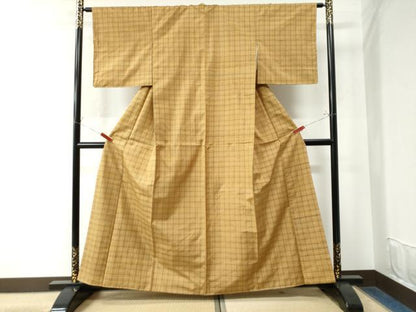 平和屋着物●上質な紬 格子柄 正絹 逸品 未使用 CAAW7740yc