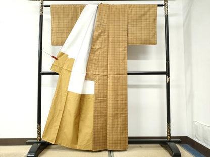 平和屋着物●上質な紬 格子柄 正絹 逸品 未使用 CAAW7740yc