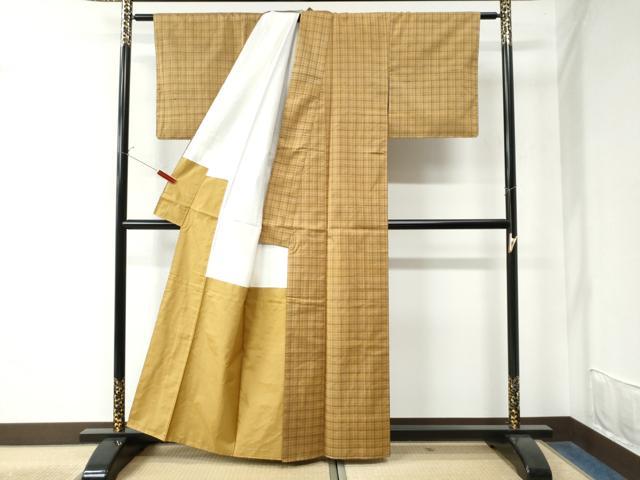 平和屋着物●上質な紬 格子柄 正絹 逸品 未使用 CAAW7740yc