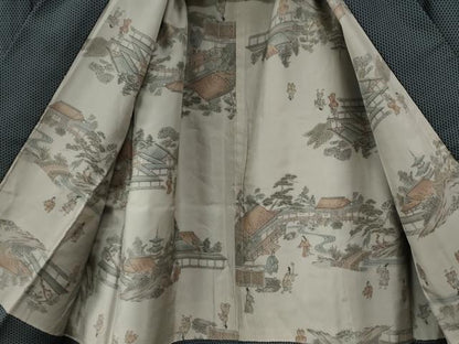 平和屋着物●男性 お召 アンサンブル 亀甲柄 キングサイズ 正絹 逸品 CAAW7742yc