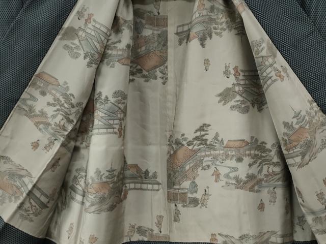 平和屋着物●男性 お召 アンサンブル 亀甲柄 キングサイズ 正絹 逸品 CAAW7742yc