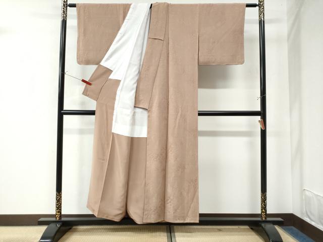 平和屋着物●上質な色無地 樹林地紋 水柿色 正絹 逸品 CAAW7756yc