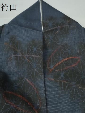 平和屋着物●本場大島紬　7マルキ　麻の葉吉祥文　正絹　逸品　CAAW7763yc