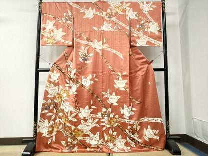 平和屋着物●十日町老舗ブランド　吉澤友禅　吾妻徳穂　訪問着　橘花唐草文　金彩　正絹　逸品　未使用　CAAW7789yc