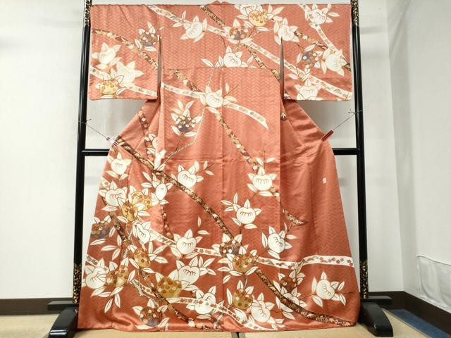 平和屋着物●十日町老舗ブランド　吉澤友禅　吾妻徳穂　訪問着　橘花唐草文　金彩　正絹　逸品　未使用　CAAW7789yc