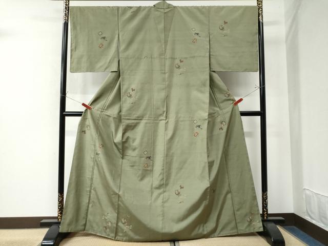 平和屋着物●京の名門・菱屋六右ェ門 紬 打ち出の小槌 扇 正絹 逸品 未使用 CAAW7792yc