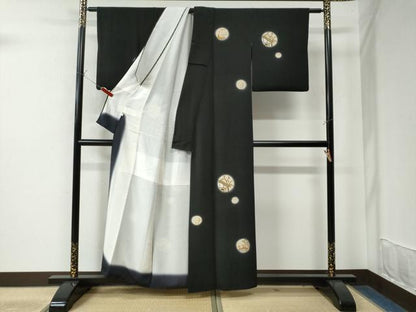 平和屋着物●訪問着 風景枝花文 蛍暈し 黒地 正絹 逸品 CAAW7798yc