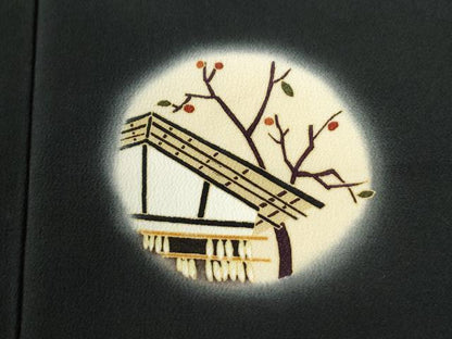 平和屋着物●訪問着 風景枝花文 蛍暈し 黒地 正絹 逸品 CAAW7798yc