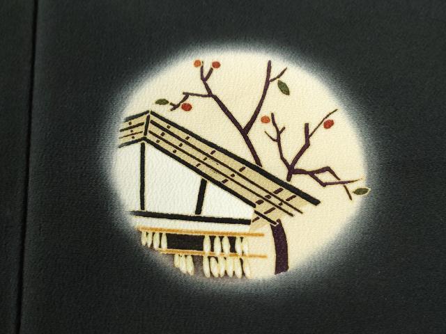 平和屋着物●訪問着 風景枝花文 蛍暈し 黒地 正絹 逸品 CAAW7798yc