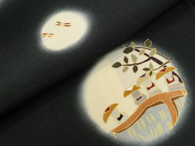 平和屋着物●訪問着 風景枝花文 蛍暈し 黒地 正絹 逸品 CAAW7798yc