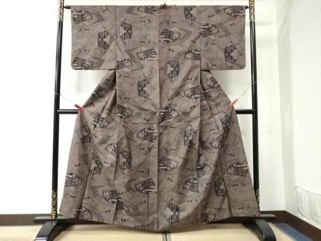 平和屋着物●本場大島紬　9マルキ　扇面吉祥花唐草文　正絹　逸品　CAAW7819yc