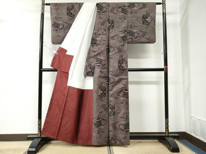 平和屋着物●本場大島紬　9マルキ　扇面吉祥花唐草文　正絹　逸品　CAAW7819yc