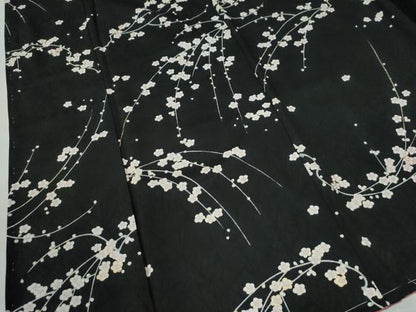 平和屋着物●上質な小紋 枝梅文 黒地 金彩 正絹 逸品 未使用 CAAW7827yc