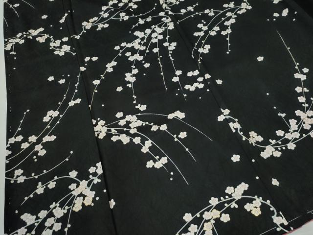 平和屋着物●上質な小紋 枝梅文 黒地 金彩 正絹 逸品 未使用 CAAW7827yc