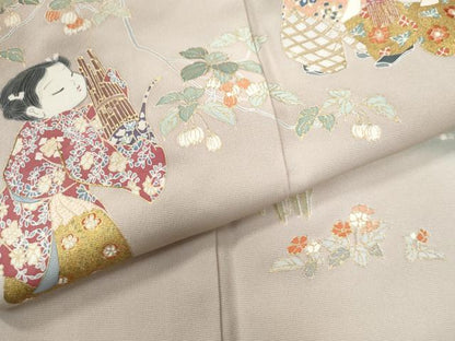 平和屋着物●豪華色留袖　童子遊び　琵琶　暈し染め　金彩　正絹　逸品　CAAW7890yc