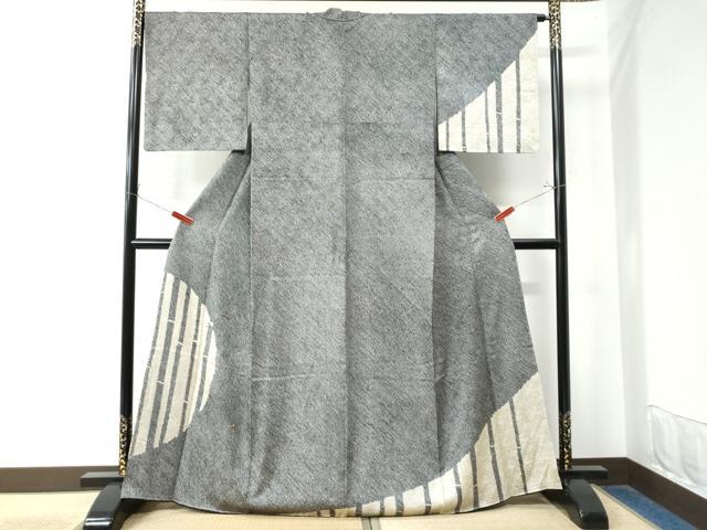 平和屋着物●訪問着 総刺繍 総絞り 竹並び枝花文 黒地 金糸 正絹 逸品 未使用 CAAW7891yc