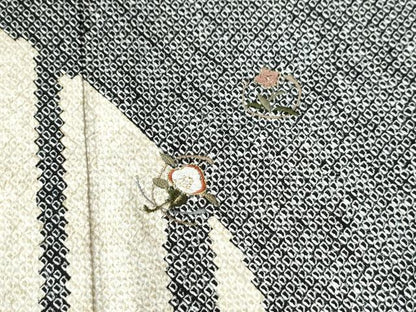 平和屋着物●訪問着 総刺繍 総絞り 竹並び枝花文 黒地 金糸 正絹 逸品 未使用 CAAW7891yc