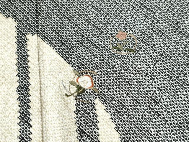 平和屋着物●訪問着 総刺繍 総絞り 竹並び枝花文 黒地 金糸 正絹 逸品 未使用 CAAW7891yc