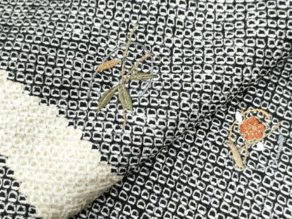 平和屋着物●訪問着 総刺繍 総絞り 竹並び枝花文 黒地 金糸 正絹 逸品 未使用 CAAW7891yc
