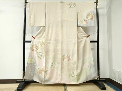 平和屋着物●訪問着　刺繍　牡丹菊花文　暈し染め　金彩　正絹　逸品　未使用　CAAW7894yc
