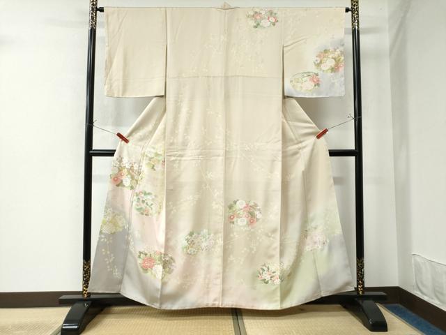 平和屋着物●訪問着　刺繍　牡丹菊花文　暈し染め　金彩　正絹　逸品　未使用　CAAW7894yc