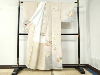 平和屋着物●訪問着　刺繍　牡丹菊花文　暈し染め　金彩　正絹　逸品　未使用　CAAW7894yc
