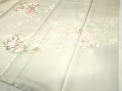 平和屋着物●訪問着　刺繍　牡丹菊花文　暈し染め　金彩　正絹　逸品　未使用　CAAW7894yc