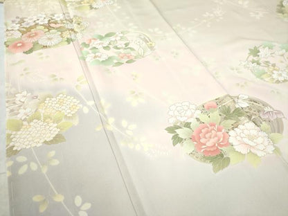 平和屋着物●訪問着　刺繍　牡丹菊花文　暈し染め　金彩　正絹　逸品　未使用　CAAW7894yc