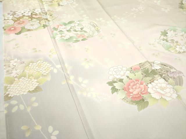 平和屋着物●訪問着　刺繍　牡丹菊花文　暈し染め　金彩　正絹　逸品　未使用　CAAW7894yc