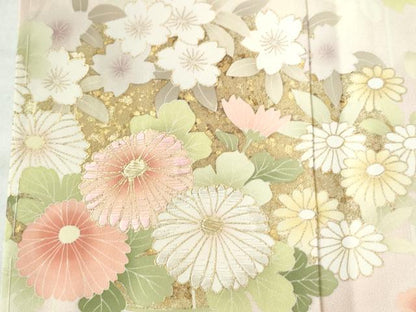 平和屋着物●訪問着　刺繍　牡丹菊花文　暈し染め　金彩　正絹　逸品　未使用　CAAW7894yc