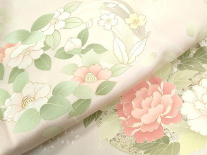 平和屋着物●訪問着　刺繍　牡丹菊花文　暈し染め　金彩　正絹　逸品　未使用　CAAW7894yc