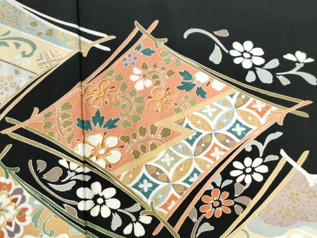 平和屋着物●豪華黒留袖 駒刺繍 溢れ松葉菱吉祥花唐草文 金彩 正絹 逸品 CAAW7897yc