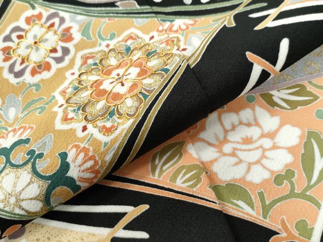 平和屋着物●豪華黒留袖 駒刺繍 溢れ松葉菱吉祥花唐草文 金彩 正絹 逸品 CAAW7897yc