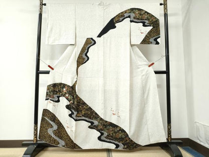 平和屋着物●訪問着 絞り 刺繍 吹き寄せ花蝶文 金彩 正絹 逸品 CAAW7898yc