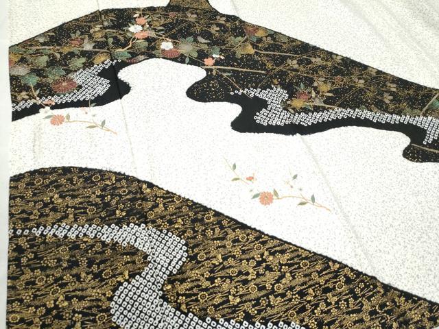 平和屋着物●訪問着 絞り 刺繍 吹き寄せ花蝶文 金彩 正絹 逸品 CAAW7898yc