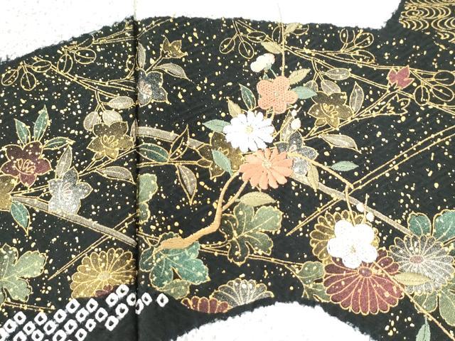 平和屋着物●訪問着 絞り 刺繍 吹き寄せ花蝶文 金彩 正絹 逸品 CAAW7898yc