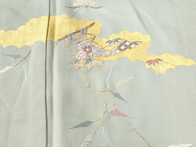 平和屋着物●訪問着 総刺繍 雲取り几帳枝花文 金彩 正絹 逸品 CAAW7907yc