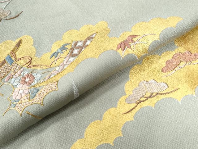 平和屋着物●訪問着 総刺繍 雲取り几帳枝花文 金彩 正絹 逸品 CAAW7907yc
