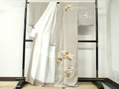 平和屋着物●訪問着　駒刺繍　立波色紙草花文　金彩　正絹　逸品　CAAW7908yc
