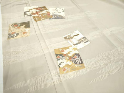 平和屋着物●訪問着　駒刺繍　立波色紙草花文　金彩　正絹　逸品　CAAW7908yc