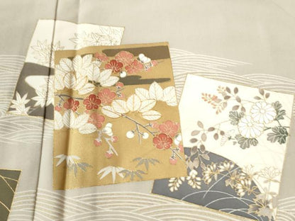 平和屋着物●訪問着　駒刺繍　立波色紙草花文　金彩　正絹　逸品　CAAW7908yc