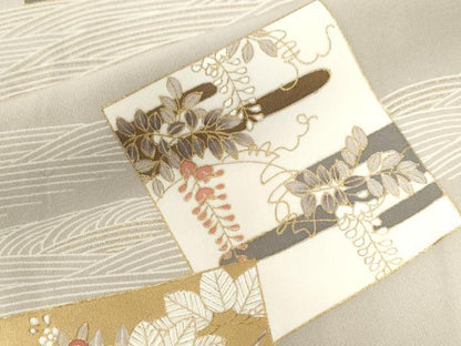 平和屋着物●訪問着　駒刺繍　立波色紙草花文　金彩　正絹　逸品　CAAW7908yc