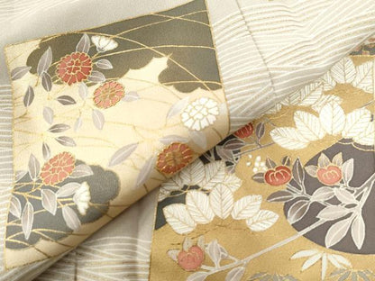 平和屋着物●訪問着　駒刺繍　立波色紙草花文　金彩　正絹　逸品　CAAW7908yc