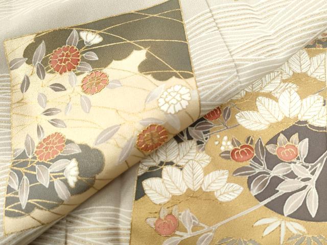 平和屋着物●訪問着　駒刺繍　立波色紙草花文　金彩　正絹　逸品　CAAW7908yc