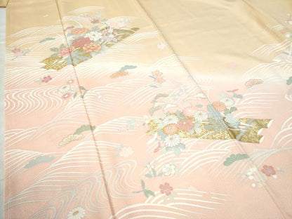 平和屋着物●訪問着 刺繍 花筏文 暈し染め 金彩 正絹 逸品 未使用 CAAW7929yc