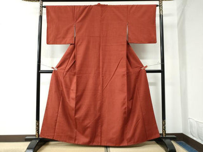 平和屋着物●結城紬 色無地 臙脂色 正絹 逸品 CAAW7951yc