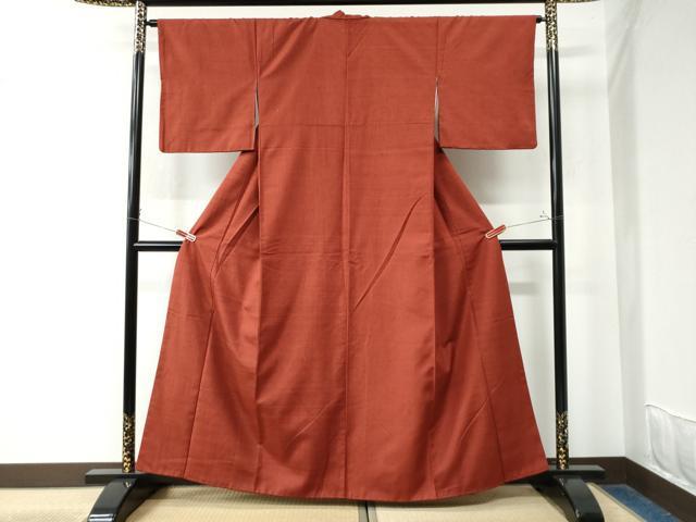 平和屋着物●結城紬 色無地 臙脂色 正絹 逸品 CAAW7951yc