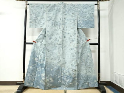 平和屋着物●小林文次郎　訪問着　紬地　流水籬草花文　正絹　逸品　CABE2757yc