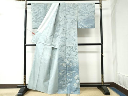 平和屋着物●小林文次郎　訪問着　紬地　流水籬草花文　正絹　逸品　CABE2757yc